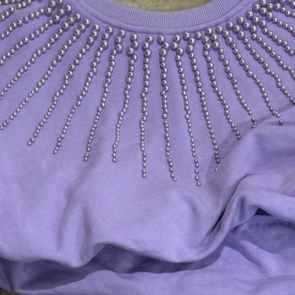 New Queen of Sparkles Pearl Lilac Purple 2 piece Crop Top Shorts Fleece set S XS - Picture 6 of 10